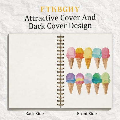 FTKBGHY Summer Colorful Ice Cream Spiral Notebook, Ice Cream Lovers Gifts, Ice-Creams Themed Notebooks for Note Taking, Watercolor Ice-Creams Journal, Coworker Gifts, 5.5x8.3 Inch