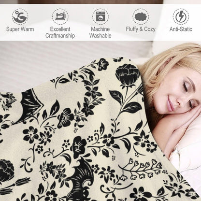 Bat Flower Throw Blanket for Teens Boys Girls and Adults Soft Warm Cozy Funny Midweight Food Flannel Blankets for Couch Sofa Bed Camping Travel Home Decor 40" X 50"