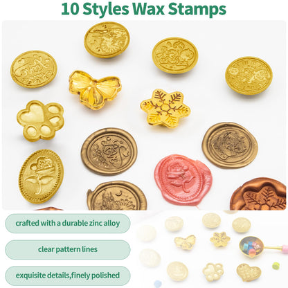 Yauhar 917Pcs Letter Sealing Kit Contains 18 Colors Wax Seal Beads, 10Pcs Stamps with Handle, Wax Spoon and Candle for Christmas Gift Wrapping & Envelope Sealing, Wedding Invitation