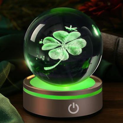 IFOLAINA Crystal Ball Lamp, 3D Four Leaf Clover K9 Decorative Night Light, Clear, 3.15 inches, Rechargeable USB, Ideal Gift for Her Birthday, Wedding, Anniversary