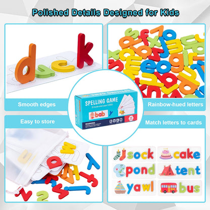 Learning Educational Toys for 3 4 5 6 Years Old Boys Girls, See & Spell CVC Word Builders with Alphabet Cards for Kids, Preschool Learning Activities Matching Letter Game, Gifts for Toddlers 3-5