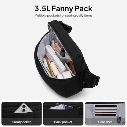 TOPEAST Waist Pack 3.5L Fanny Packs with Water Bottle Holder, Large Capacity Travel Belt Purse Anti-Theft RFID Blocking, Black Fluffy Crossbody Sling Bag for Hiking Walking