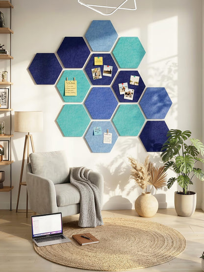 8 Pack Hexagon Felt Bulletin Board Tiles - 12 Inch Large Thick Pinboard for Walls with 30 Push Pins, DIY Panels for Home Office Decor, Aesthetic Hex Corkboard Alternative