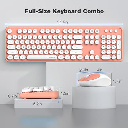 MOFII Wireless Keyboard and Mouse Combo, Computer Full Size 2.4G Plug and Play Wireless Typewriter Retro Round Keyboard and Mouse Set for Windows, Computer, Desktop, PC, Notebook - (Light Orange)