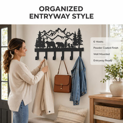 SIFZYJGN Metal Bear Coat Rack Wall Mount Cabin Coat Hanger Coat Hooks & Hat Hanger for Wall, Rustic Cabin Decor Wildlife Bear Hooks for Backpacks, Bags & Towels, Entryway Organizer
