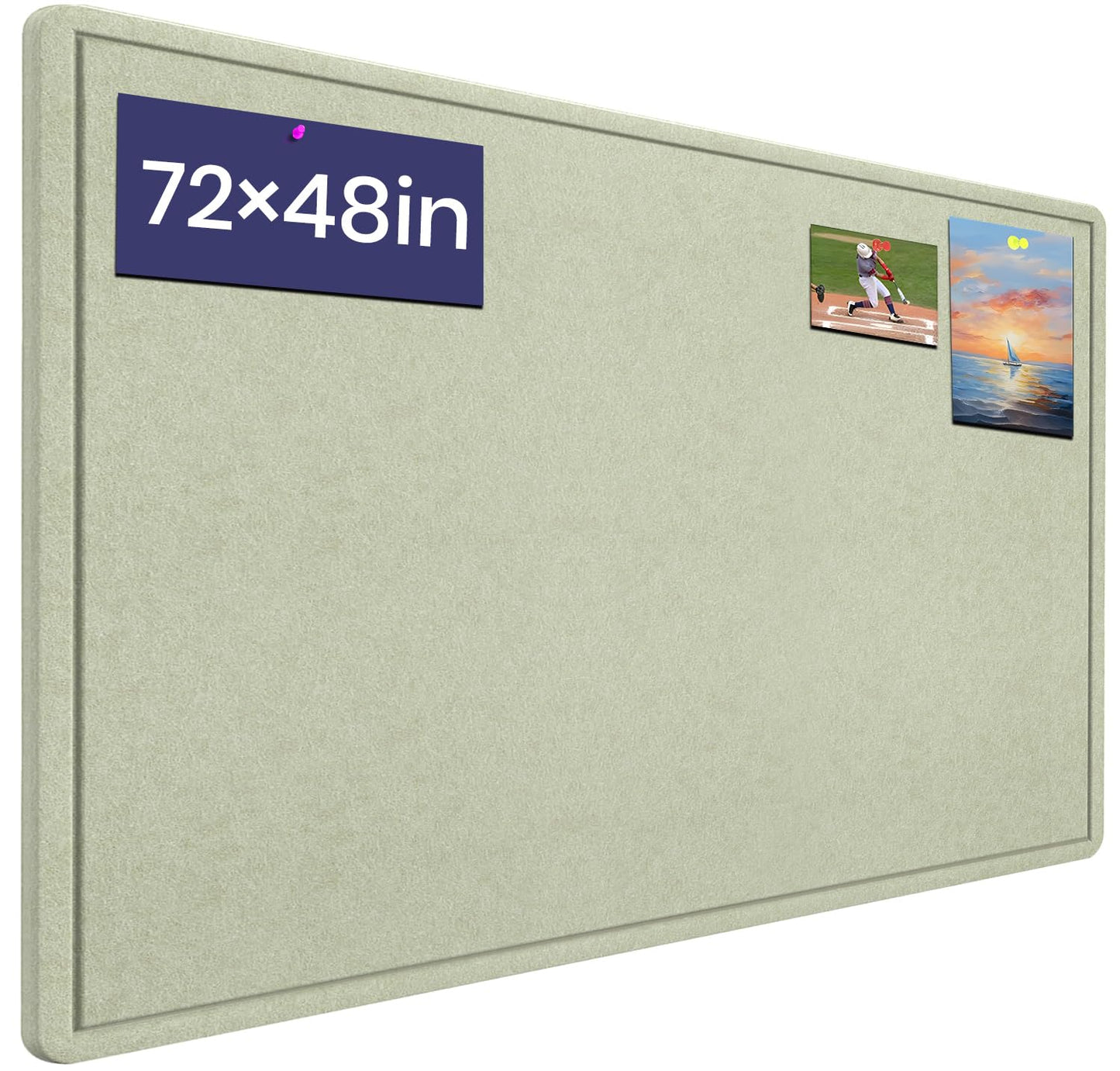 Large Bulletin Board, 72 X 48 inches Cork Board with 30 Pushpin, 6' x 4' Felt Cork Board Notice Pin Board, Self-Adhesive Vision Board Mood Board Foldable Photo Board for Wall - Sage Green