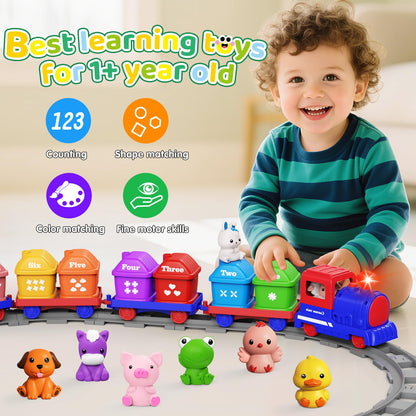 Train Set for Toddlers 2-4,Toddler Toys for 1 2 3 Year Old,Electric Train Set Montessori Learning Matching & Sorting Toys, Learning Toy Birthday Gift for Boy Girl
