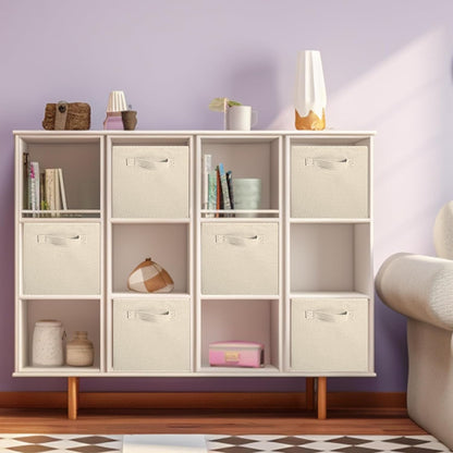 PowerKing Collapsible Storage Cubes with Handles, Fabric Foldable Bins for Closet Shelves, Durable Organization Storage Bins, 10.5'' x 11'' x 10.5'', 2 Pack, Cream