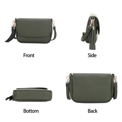 EVVE Small Crossbody Bag for Women Trendy Vegan Leather Flap Saddle Purses with Adjustable Shoulder Strap - Dark Green