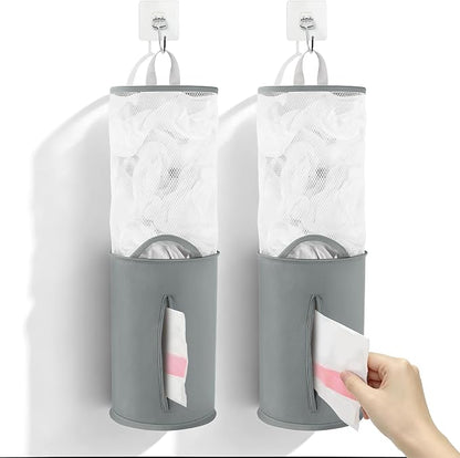 HOUSE AGAIN Bag Saver-Extra Large Plastic Bag Holder Dispenser, Organizer for Grocery Trash Roll,Oxford Machine Washable-Daily Storage Solution for Kitchen/Bathroom/Laundry (Deep Grey-2 pcs)
