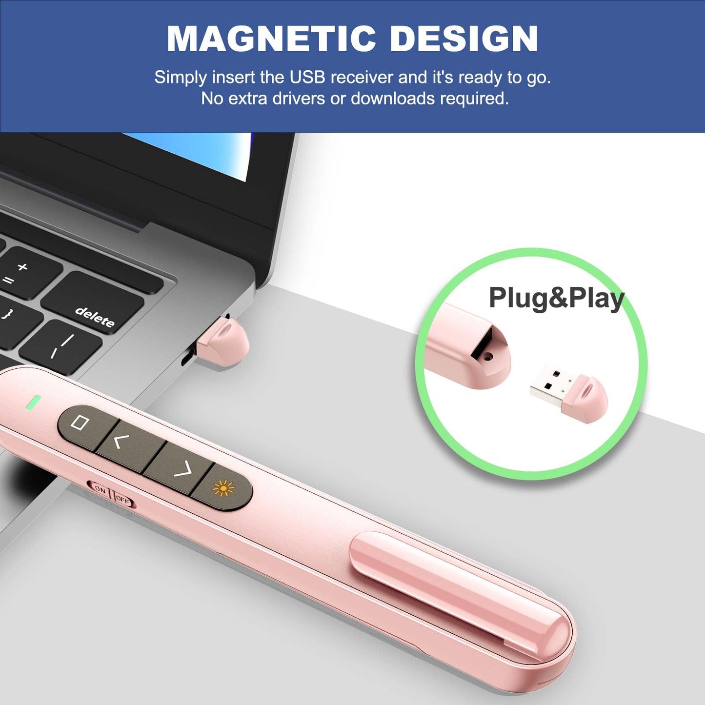 QUI Presenter Clicker Bundle | Pen-Shaped USB A Pink & Remote-Shaped USB A Black