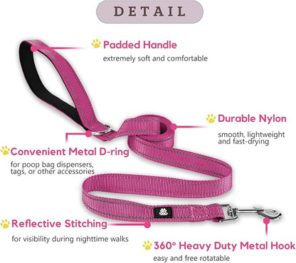 FURRYFECTION Reflective Dog Collar and Leash Set with Quick Release Buckle, Padded with Neoprene, Adjustable Nylon for Small, Medium and Large Dogs (Large Collar + 5FT Leash, Hot Pink)