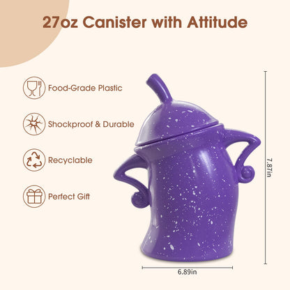 GUAOOYY Canister with Attitude, 27OZ Plastic Coffee Canister with Lid, Cookie Jar, Cute Airtight Food Storage Container, Pantry Jar for Loose Tea Sugar Spice, Snack, Coffee Bar Decor (Purple)