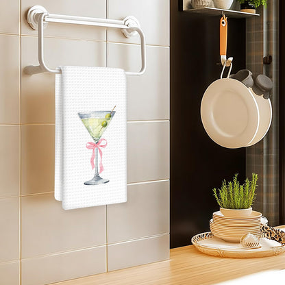 OINDADE Martini Decor Kitchen Towels Set of 2, Gifts for Martini Lovers Hand Towels, Pink Bow EspressoMartini Dish Tea Towel for Kitchen Home Bar, Coquette EspressoMartini Bar Cart Decor, 16x24In