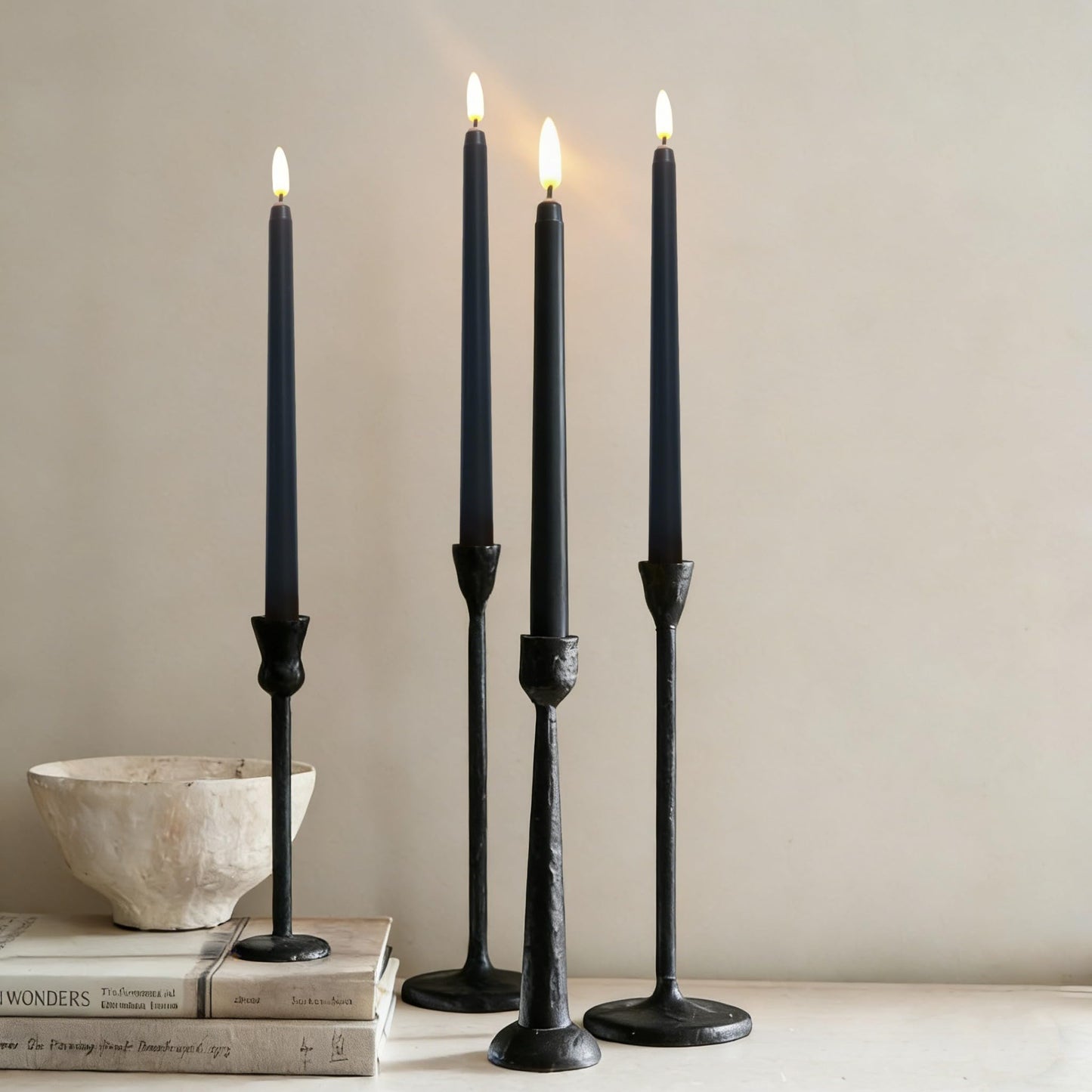 Ni-JASW Black Flameless Taper Candles with Remote, Flickering Battery LED Candlesticks Home Decor Set of 12