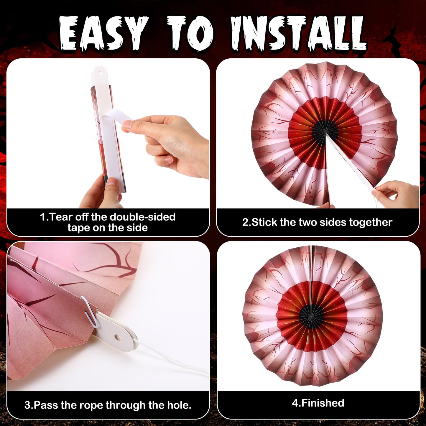 Dispowreath 9 Pcs Halloween Fans Decorations Eyeball Hanging Paper Fans Set Scary Eyeballs Wall Decoration for Halloween Party Haunted House Home Classroom Birthday Spooky Decorations Supplies
