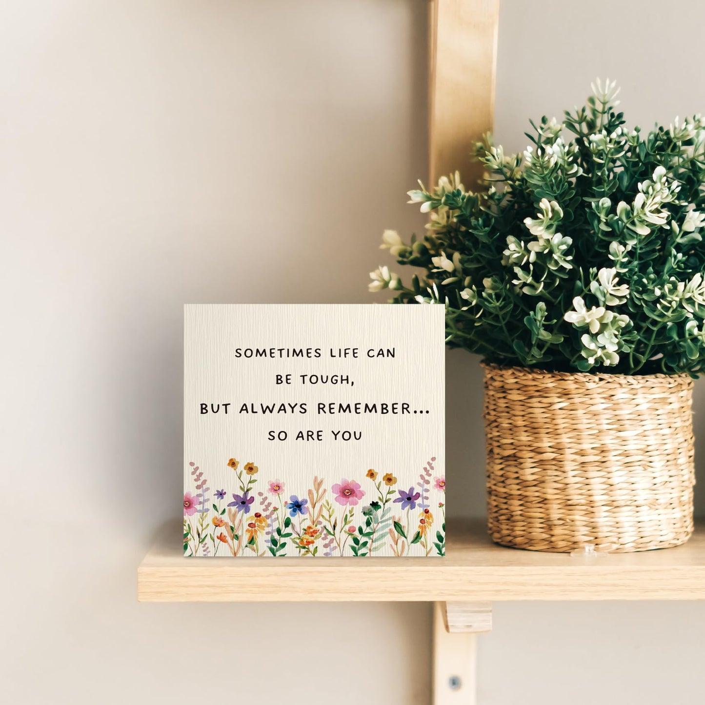 ANIANG Inspirational Wooden Box Sign, Motivational Desk Decor, Inspirational Gifts Office Desk for Women, Life Can Be Tough Wood Block Box Sign Plaque for Office Home Wall Shelf Decor