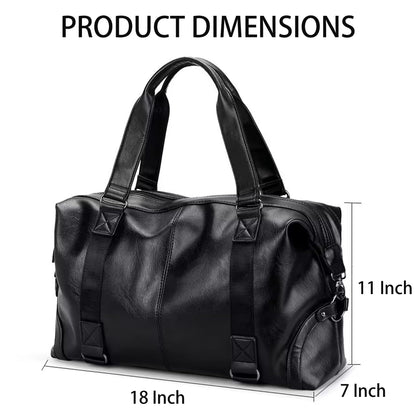 Faux Leather Travel Bag, Brown, 35L Capacity, Unisex Weekender Overnight Duffel, Waterproof, Carry On Gym Tote Bag with Toiletry Packing Cube