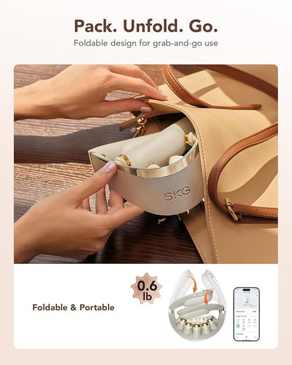 SKG Foldable Neck Massager for Pain Relief Deep Tissue Vibration Cordless Travel Massager,Portable 3D Neck Massager for Office Home Car Travel Gold Titanium Neck Massager 3.0 Valentine Gifts