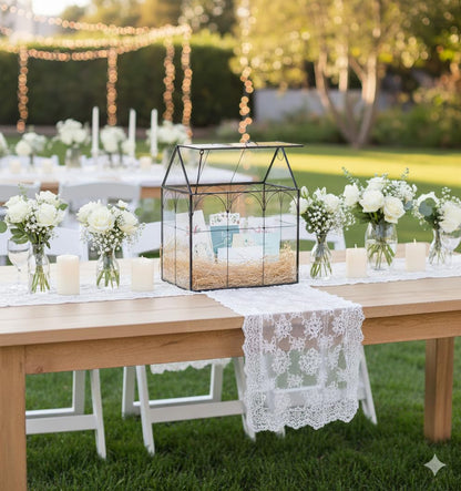Greeting Card Storage Box for Wedding - Handmade, Arched Lid, Gold Clear Glass Card Holder for Wishing Well - Wedding Party Reception Decoration Storage, Large (Glass Box Only)