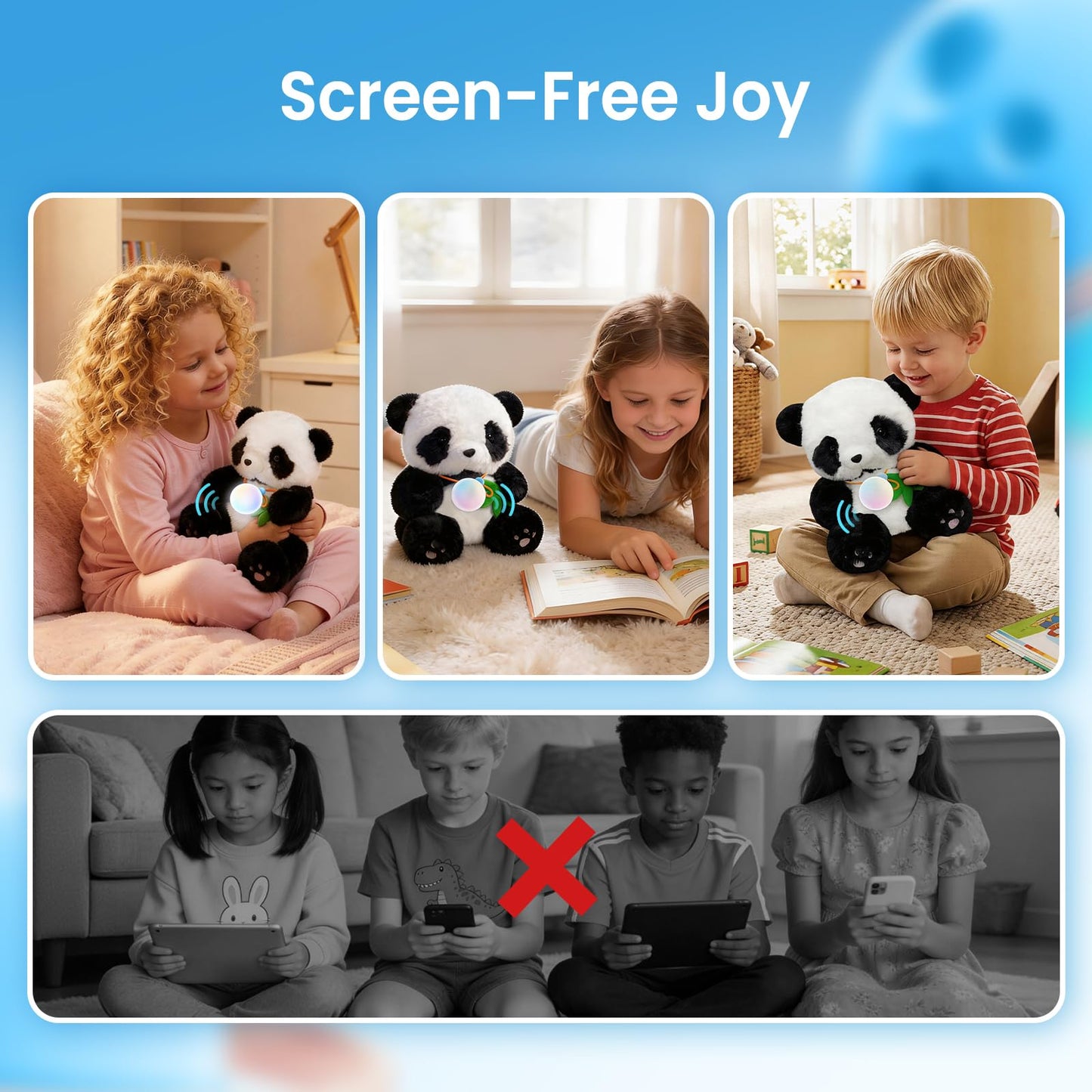 Smart AI Plush Toy Panda, Interactive Stuffed Animal for 3+ Kids, Screen-Free Educational Emo Robot with Advanced AI, APP with 16 Characters, Unique Gifts for Girls & Boys.Bedtime Companion