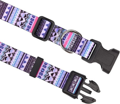 MarukoPet Dog Collar and Leash Set, Adjustable for Small Medium Large Dogs Puppy, Cute Design with Bohemia Floral Tribal Geometric Patterns Boys Girls Dog Collar(Purple Bohemia Set,S)
