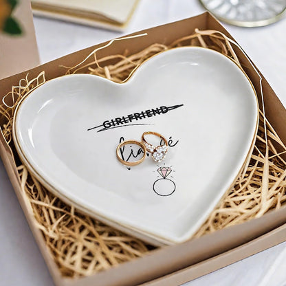 Vancsenia Fiance Jewelry Dish Tray – Engagement Ring Holder Ceramic Trinket Dish, Elegant Jewelry Organizer for Women, Bridal Shower Engagement Gift for Future Wife