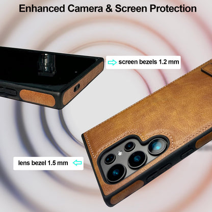 KSELF Leather Case with Stand for Samsung Galaxy S23 Ultra Case, Protective Soft Grip Luxury Cover for Men, Protective Slim Kickstand Shockproof Phone Cases Compatible with S23 Ultra 6.8", Brown