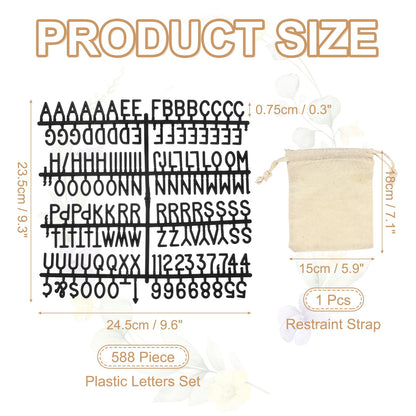 PATIKIL 588 Piece Plastic Letters Set for Felt Letter Board, Black Alphabet Message Board Accessories Including Letter Numbers with Restraint Strap for Cafe, Wedding, Birthday