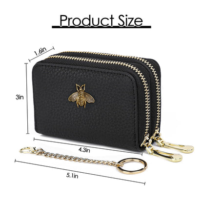 imeetu RFID Credit Card Holder, Small Leather Double Zipper Card Case Wallet for Women (Max,Black)