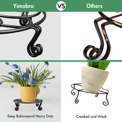Yimobra 2 Pack Plant Stand for Flower Pot Heavy Duty Potted Holder Indoor Outdoor Metal Rustproof Iron Garden Container Round Supports Rack for Planter (10.2 Inches, Black)