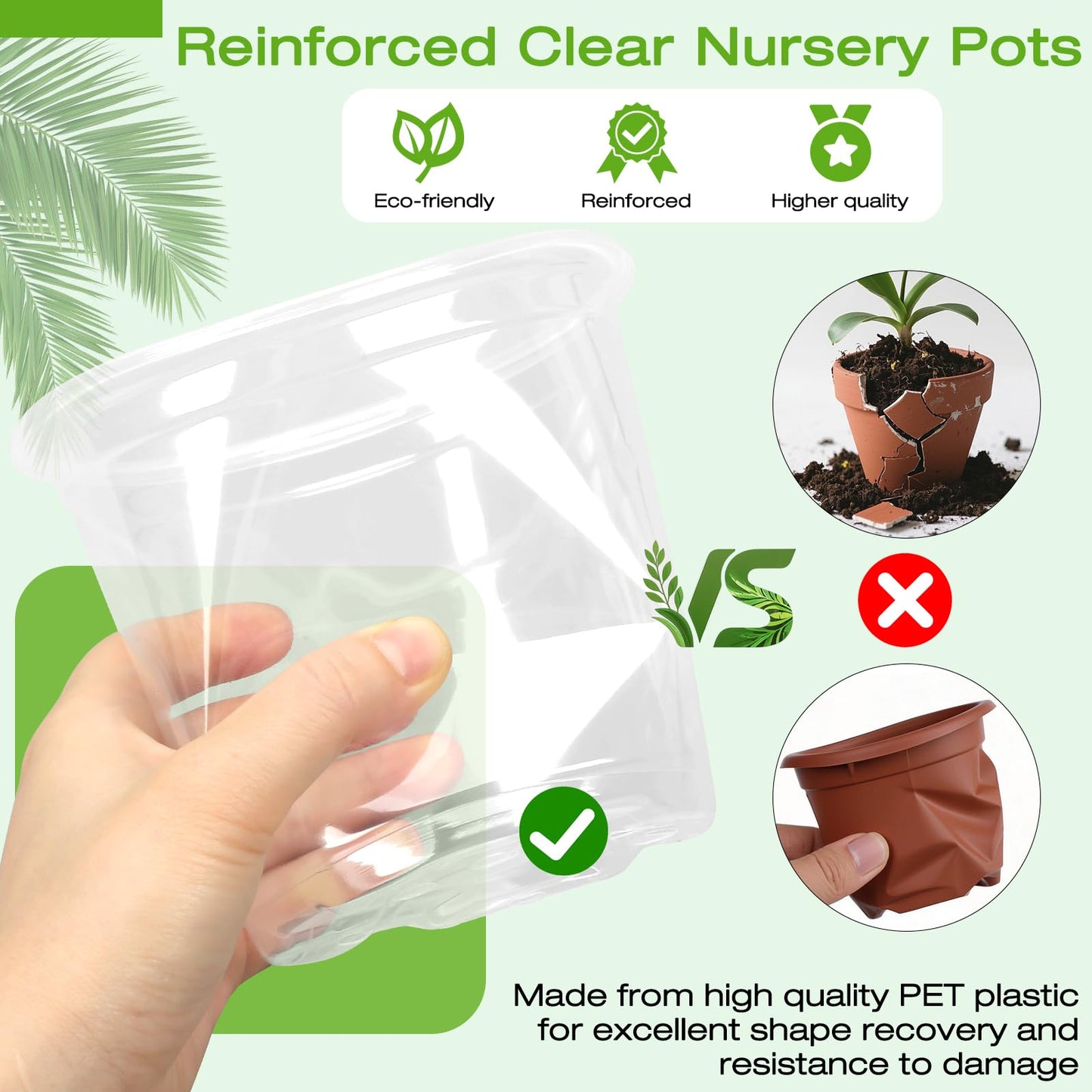 FUOAUYK 7/6/5/4/3 Inch Clear Nursery Pots with Drainage Trays, 25 Pack Plastic Pots for Plants, Clear Pot for Seed Starting, Transplanting, Succulents, and Indoor Gardening (3+4+5+6+7 inch)