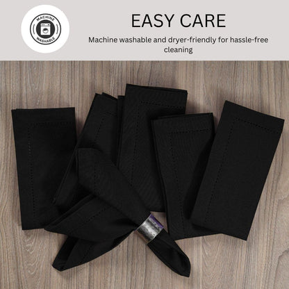 DineNest Hemstitch Cloth Dinner Napkins 100% Cotton Set of 6 - for Dining Special Occasions Weddings Parties Holidays Easter - Soft Durable Reusable - 18x18 Inch Table Cloth Napkins Black