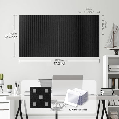Large Cork Board for Office, 8 Pack Felt Wall Tiles with Slat Wall Paneling and Safe Removable Adhesive Tabs, Felt Bulletin Board Pin Board Cork Boards for Walls - Black
