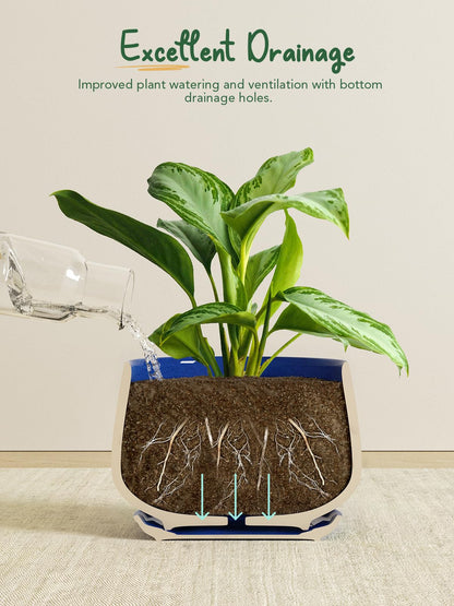 LE TAUCI Plant Pots, 4.1+5.1+6.5 inch, Set of 3, Ceramic Planters with Drainage Hole and Saucer, Indoor Flower Pot with Hole Mesh Pad, Gifts for Mom, Sapphire Blue
