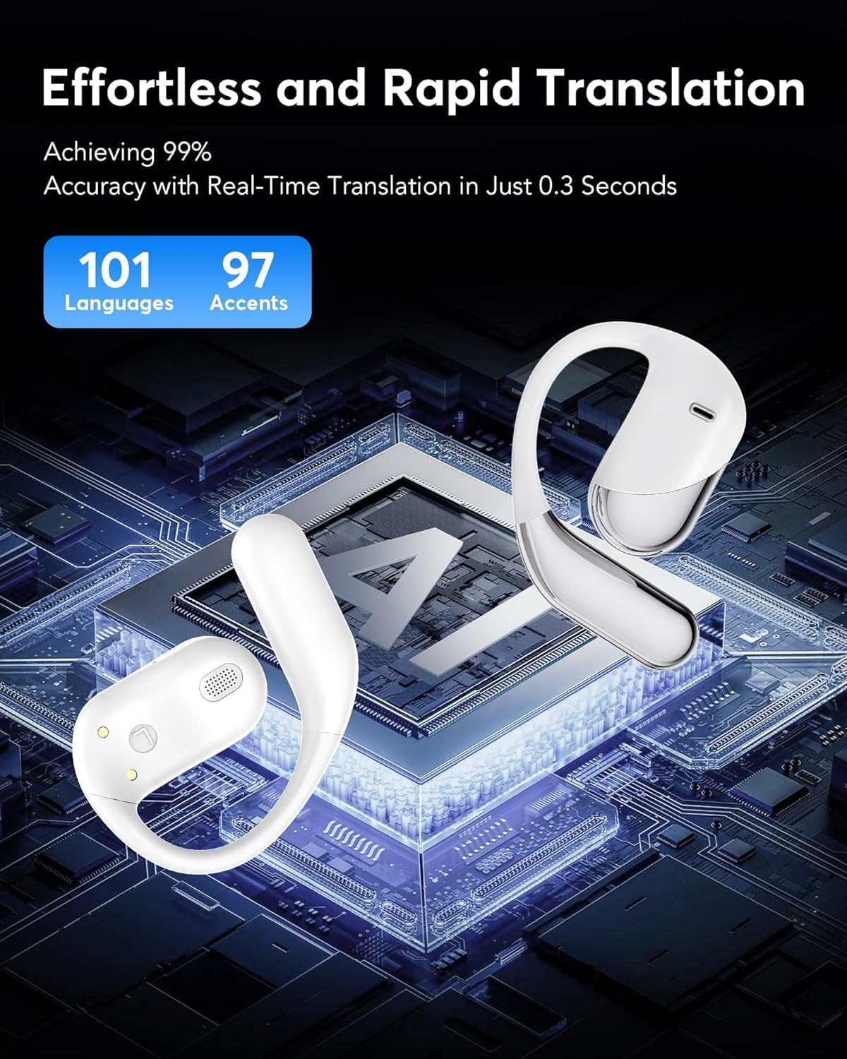 Paekole AI Translation Earbuds Real Time - Audifonos Traductores Inglés Español, 3-in-1 Translator Device, Supports 198 Languages & Accents, Open Ear Earbuds with Charging Case,Vanilla White
