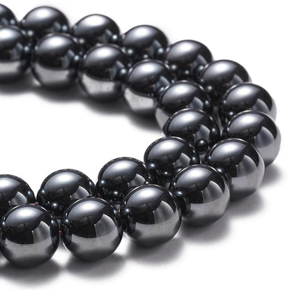 8mm Natural Black Hematite Gemstone Beads Polished Round Smooth Stone Beads for Bracelets Jewelry Making 15inch Loose Beads