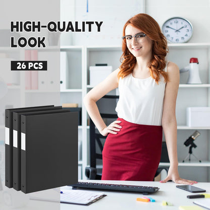 Henoyso 26 Pack 0.5 Inch Plastic 3 Ring Binder Round Ring, Bulk 1/2 Inch Flexible Binders Hold 140 Sheets Letter Size with Pocket, Document Organizer for Back to School Classroom Office (Black)