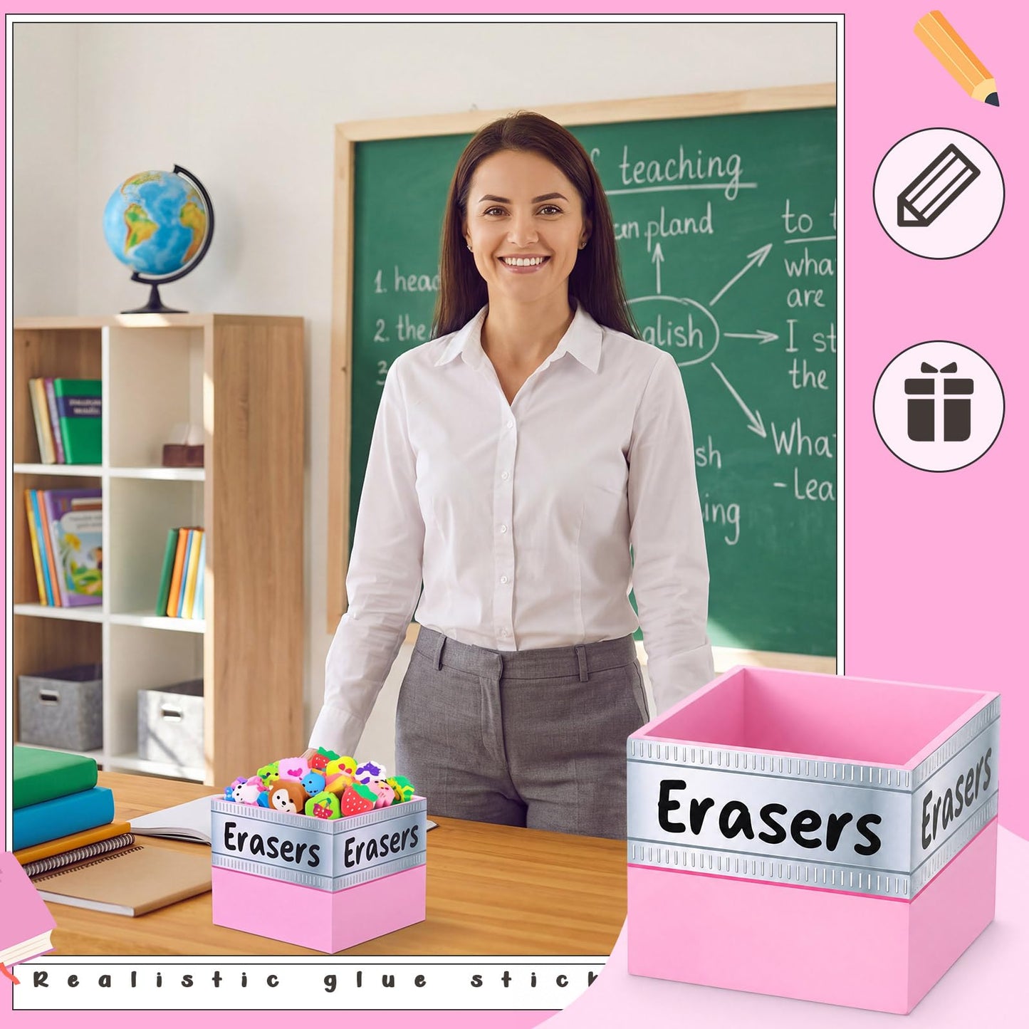 Tenceur 4.7x4.7 Inches Erasers Bucket for Teacher Desk Organizer Pencil Holder Bucket Plastic Large Capacity Desk Organizer for Teacher Classroom Craft Supply Storages