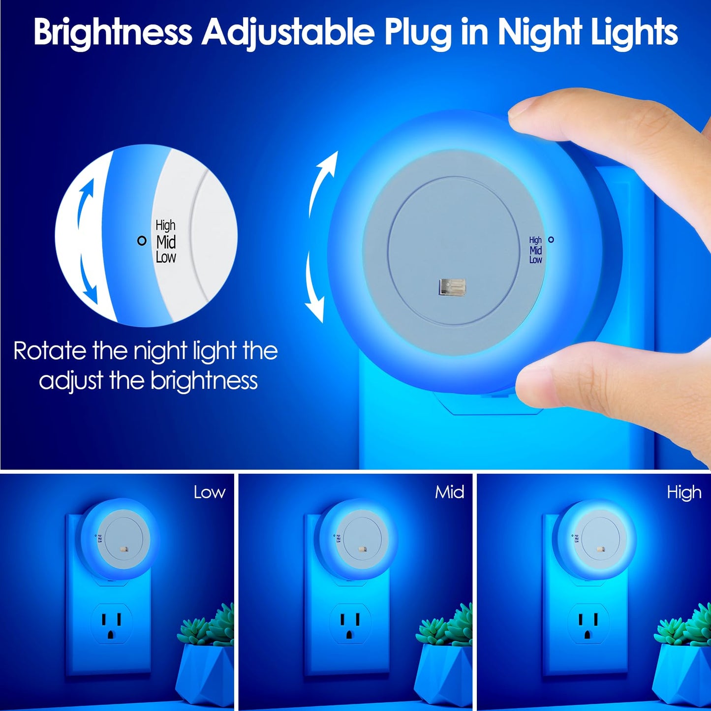 FOLKSMATE LED Night Lights Plug in, Dimmable Nightlight Plug Into Wall with Light Sensor, Soft White Adjustable for Adults, Bedroom, Bathroom, 2-Pack