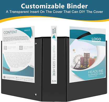CIXILDTS 4" 3 Ring Binder, Standard 4-Inch Slant-D Ring Binder Fit Letter Size Paper, Presentation View Binders, 2 Packs, Black