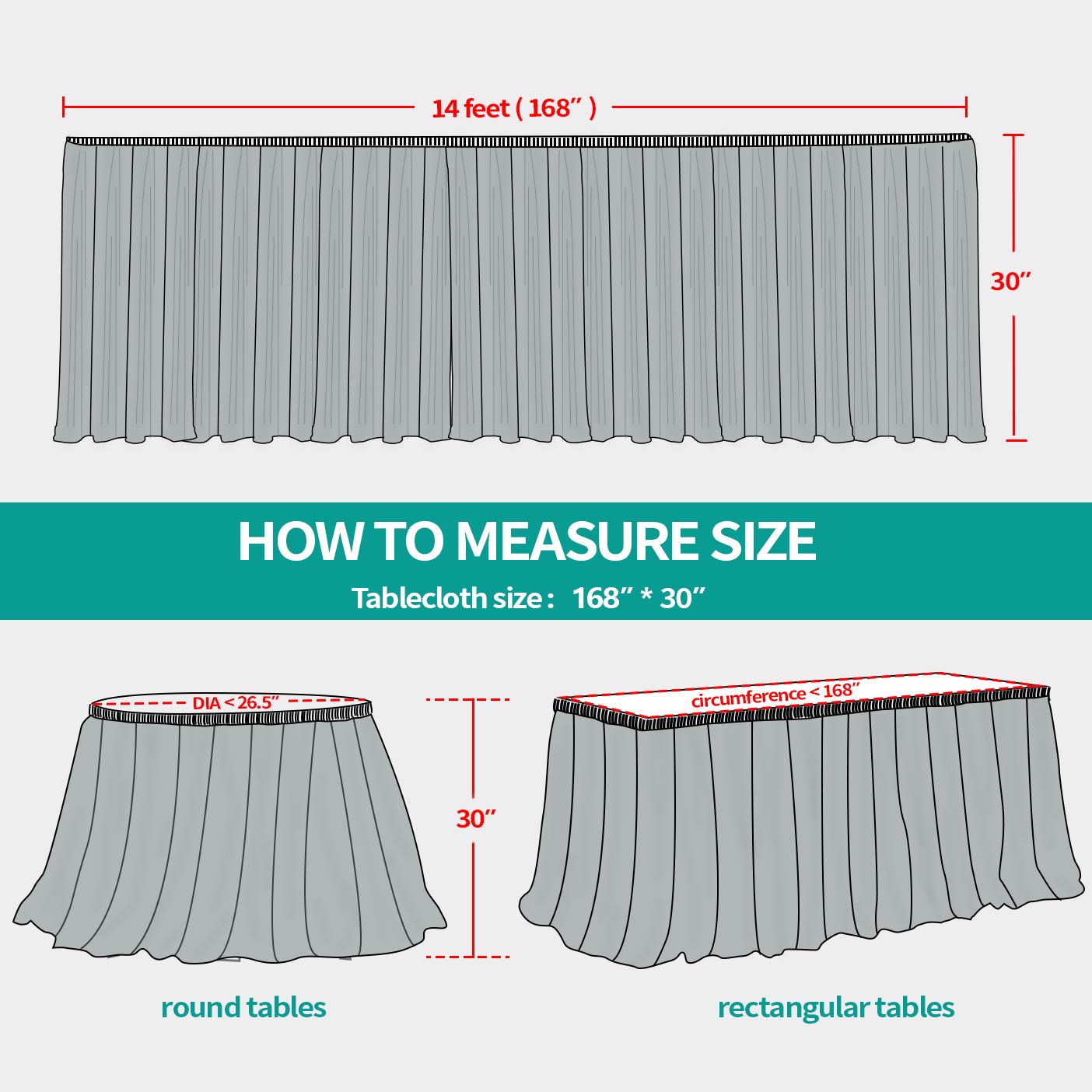 Surmente 2 Pack White Table Skirt, 14ft Polyester Tablecloth for Weddings, Banquets, or Restaurants