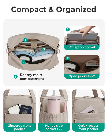 BAGSMART Expandable Personal Item Travel Bag, Lightweight Gym Bag for Women, 24L Weekender Travel Duffle with Toiletry Bag, Carry on Overnight Duffel, Chocolate