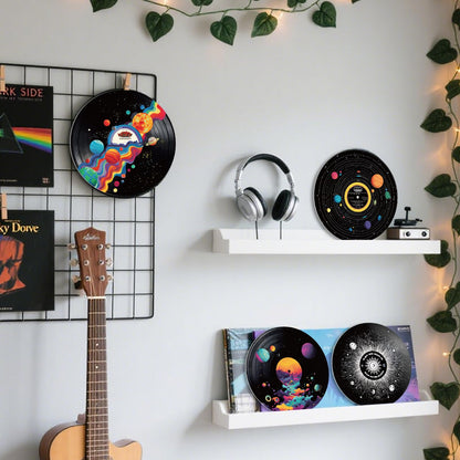 DOODLREAM 4PCS Universe Planet Vinyl Record Wall Decor 12" Hippy Universe Wall Art Posters for Room Aesthetic, Solar System Retro Record Decor for Music Party Studio Living Room DIY Craft Project