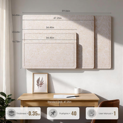 Large Bulletin Board, 60 X 35 Inches Felt Cork Board with 40 Pushpins, Foldable Felt Notice Pin Board Photo Display Board with Self-Adhesive Tape for Office Home School (Oatmeal, 60x35 inch)