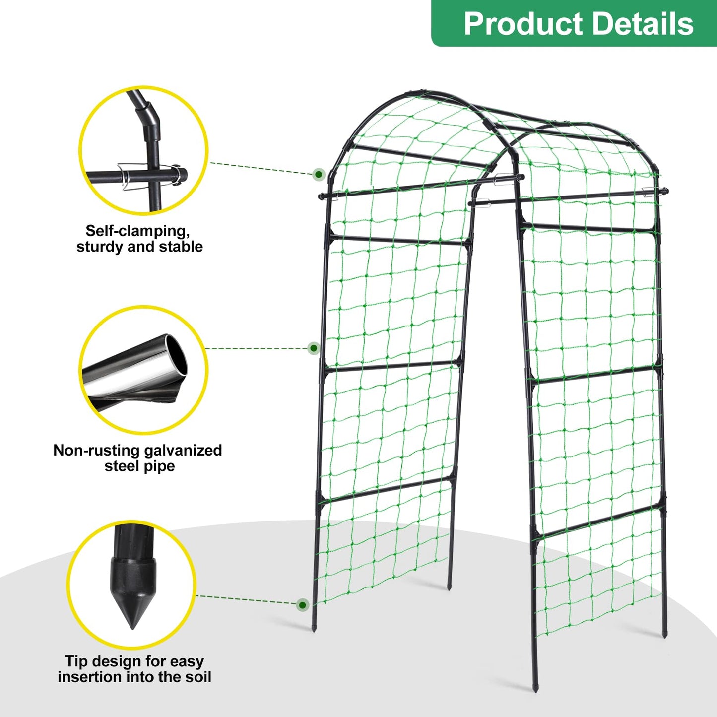 Yotoworth Garden Arch Cucumber Trellis for Climbing Plants Outdoor, 6.7ft Tall Archway Arbor Plant Support Grape Vine Tomato Pea Bean Trellis for Raised Bed Backyard, Black