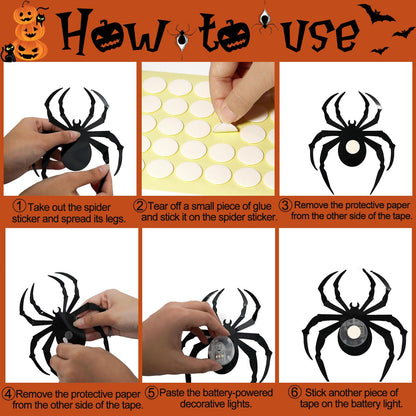 36 Pcs Halloween Wall Decor 3D Led Bats Spiders Wall Stickers Removable Light Up Spiders Bats Decals for Indoor Outdoor Window Door Halloween Party Decorations