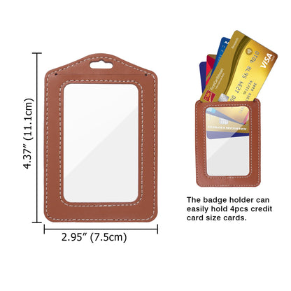 Vividwise 3 Pcs Vertical Leather Badge Holders, Black/Brown/Gray ID Holder for Lanyard, Waterproof Clear Card Holder for School ID Office ID, ID Protector for Women,Men