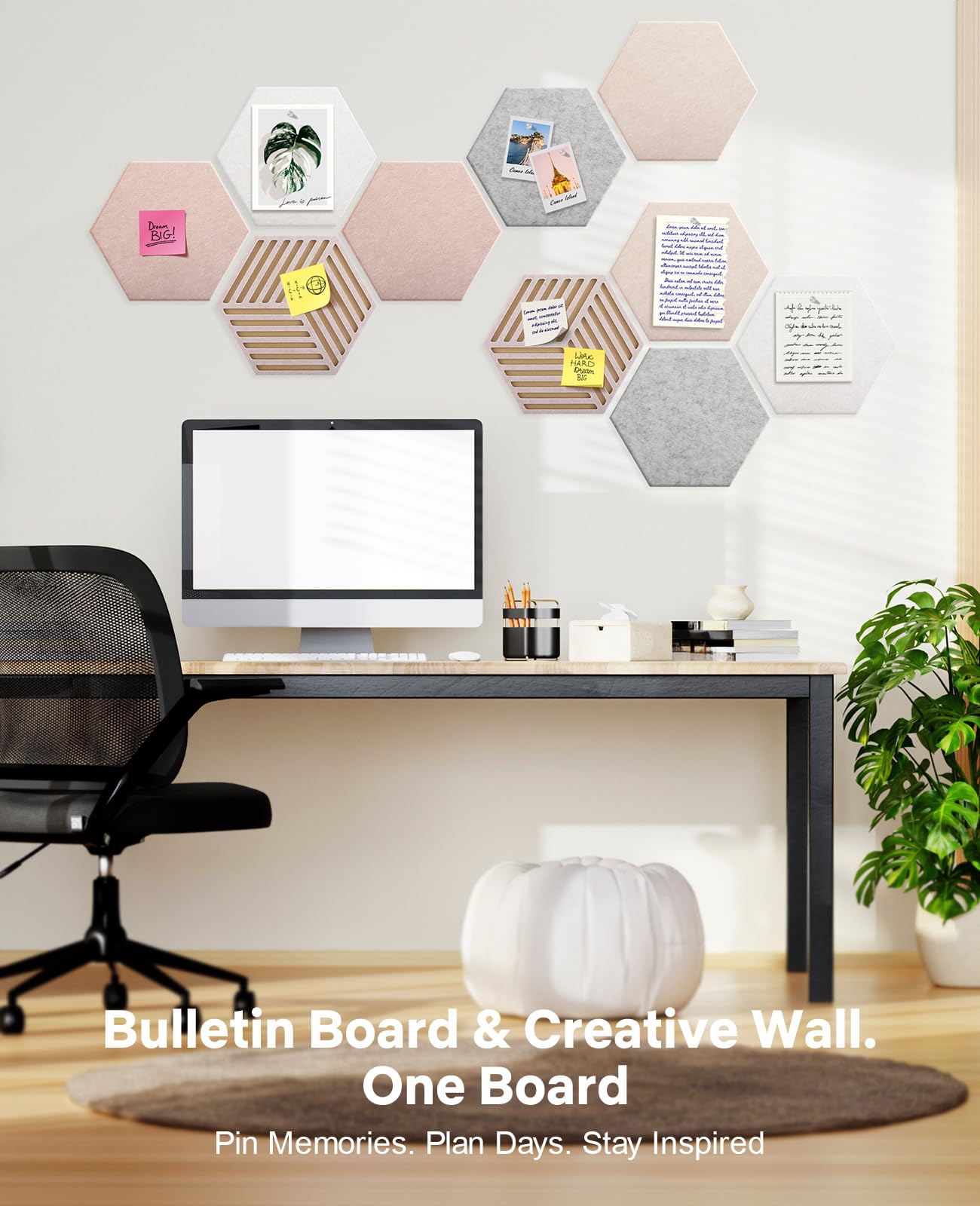 Hexagon Large Cork Bulletin Board Tiles, Peel and Stick Felt Wall Panels for Vision, Message Center, Picture and Prayer Board for Office, Dorm, Room and Desk Decor(Oatmeal)