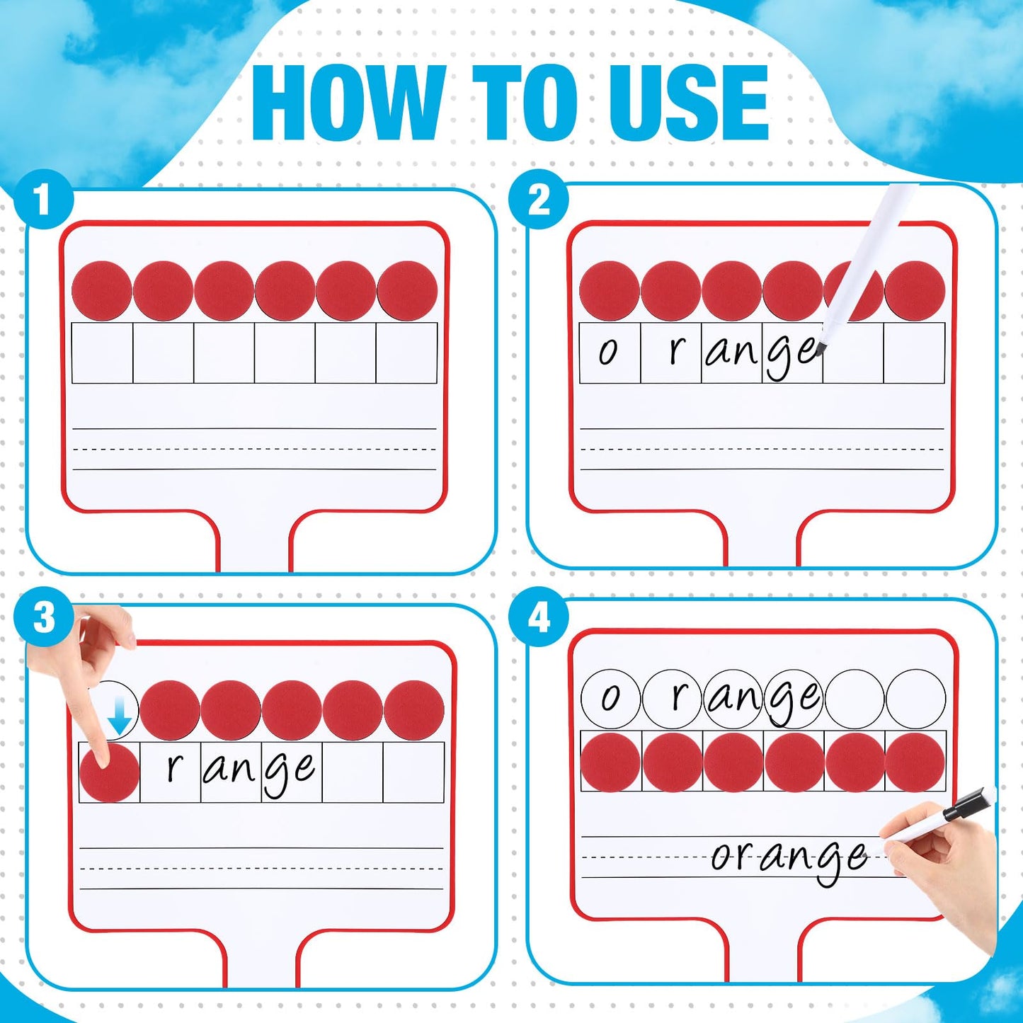 Seajan 18 Pcs Magnetic Paddle Set Education Dry Erase Double Side Handheld Answer Board with Magnetic Counters Discs Phonemic Awareness Phonics Games Toy for Students Kids Teaching Supply (‌Vivid)